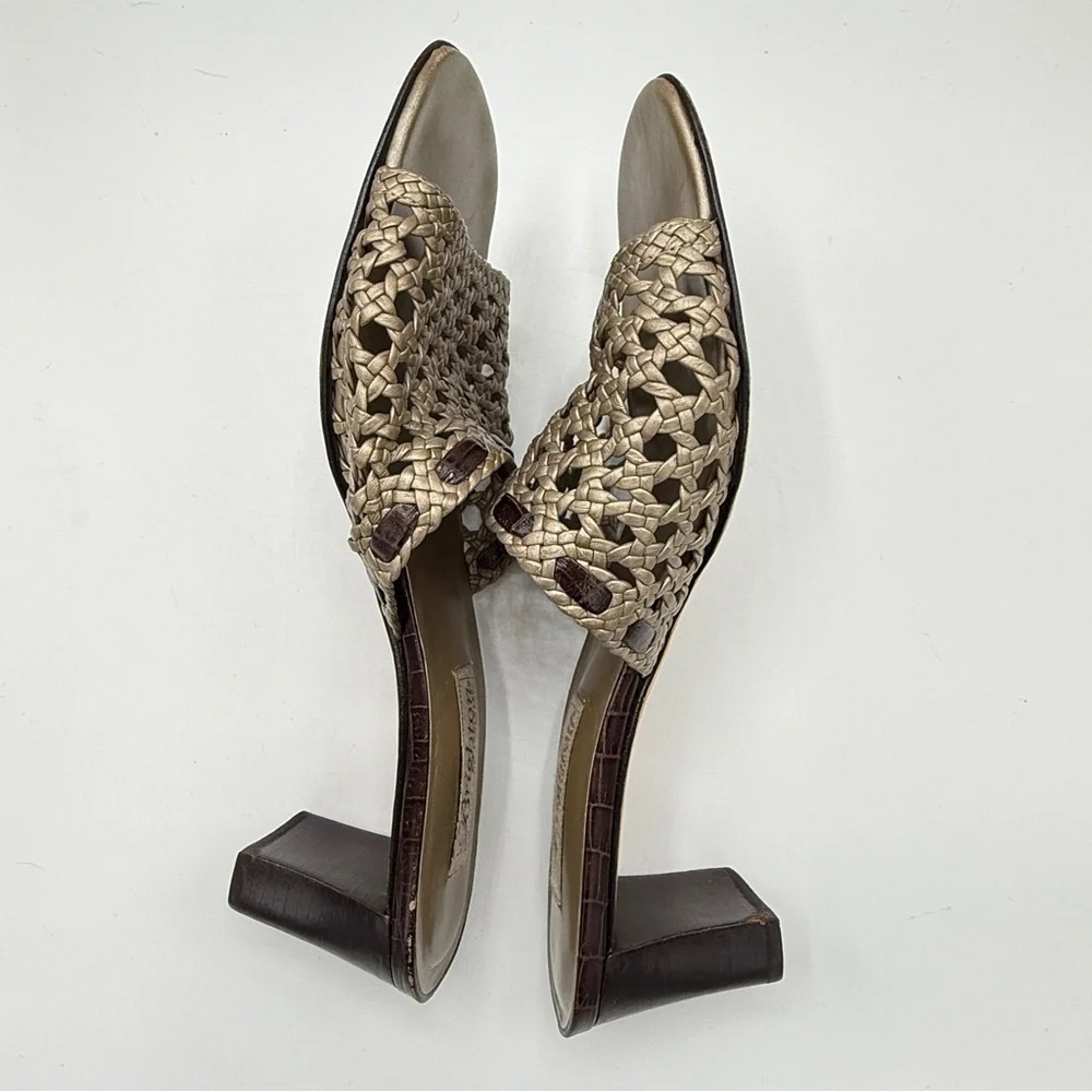 Brighton Tifany Gold Metallic Braided Leather Slide 2.5